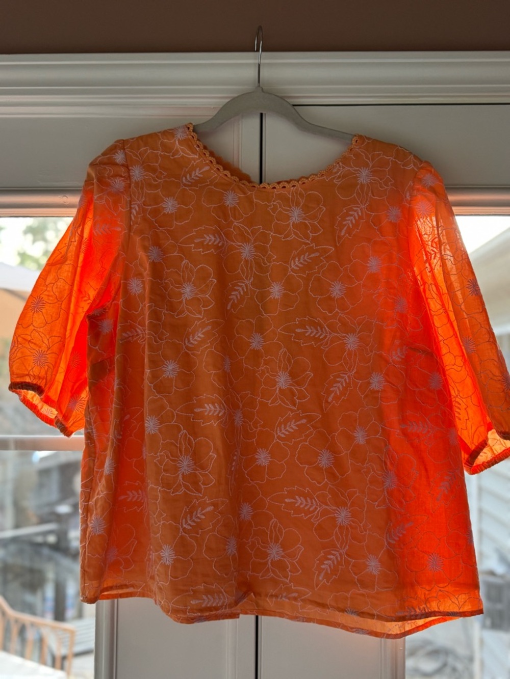 LOFT Orange Floral Embroidered Blouse